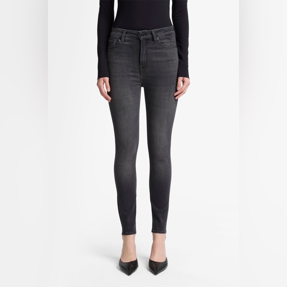 7 For All Mankind Charcoal Gray Black High Waist Ankle Skinny Jeans Denim 28